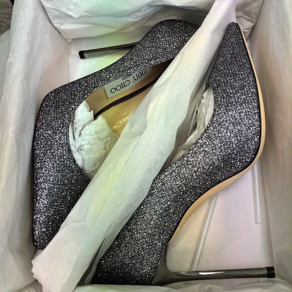 Jimmy Choo Anthracite Lame Glitter Romy Pumps 38.5 - Picture 1 of 6